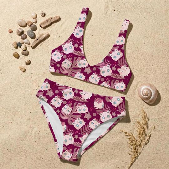 Jigglypuff Inspired Bikini Set, Cute Pink Anime Swimsuit, Kawaii Cartoon Two Piece, Coquette Beachwear, Summer Vacation Outfit