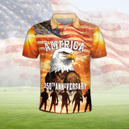 USA 250th Anniversary Polo Shirt with American Flag and Eagle Design