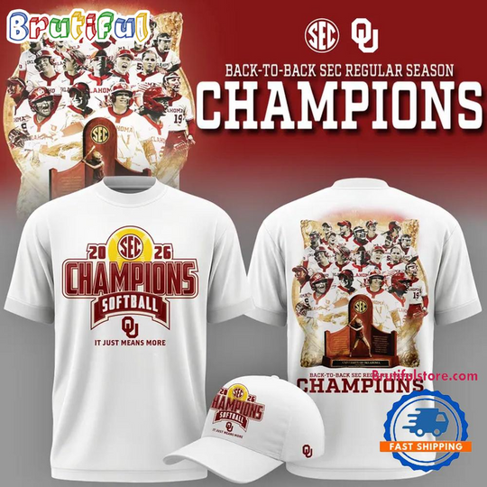 Oklahoma Sooners Softball Back-to-Back SEC Regular Season Champs 2026 White T Shirt