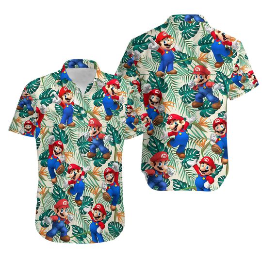 Mario Hawaiian Shirt/Shorts, Super Mario Button Shirt, Mario Beach Shirt, Mario Mens Shorts, Workout Shorts, Gift For Him, Hawaii Shirt