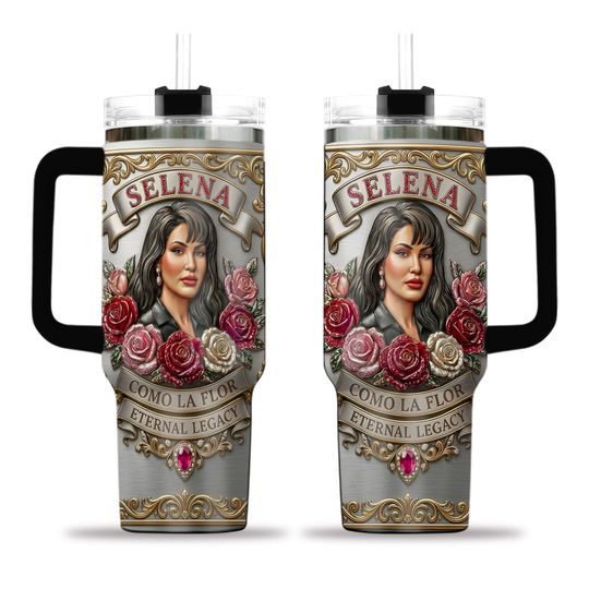 Selena Quintanilla Rose Stainless Steel Tumbler with Handle (No Box, Only Tumbler)