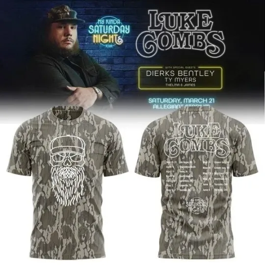 Discover Lukee Comb My Kinda Saturday Night Tour 2026 Mossy Oak Greenleaf T-Shirt