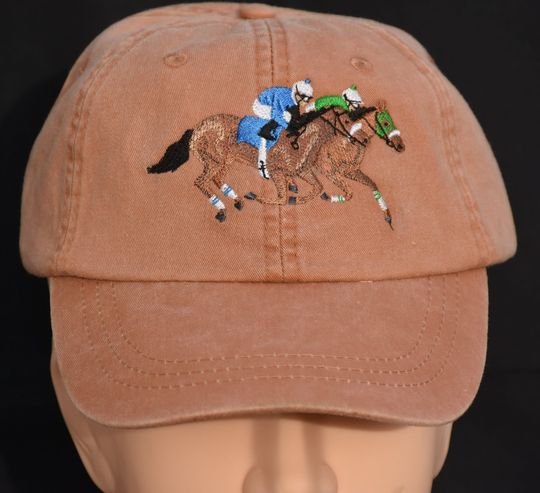 Embroidered Horse Racing Cap: Garment-Washed Cotton Twill Baseball Hat