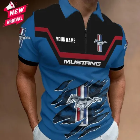 *HOT* Forrd Mustaang Custom Name New Design Zipper Polo Shirt