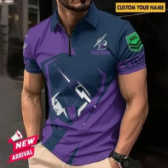 *HOT* Melbourrne Storm Custom Name Special Edition Zipper Polo Shirt