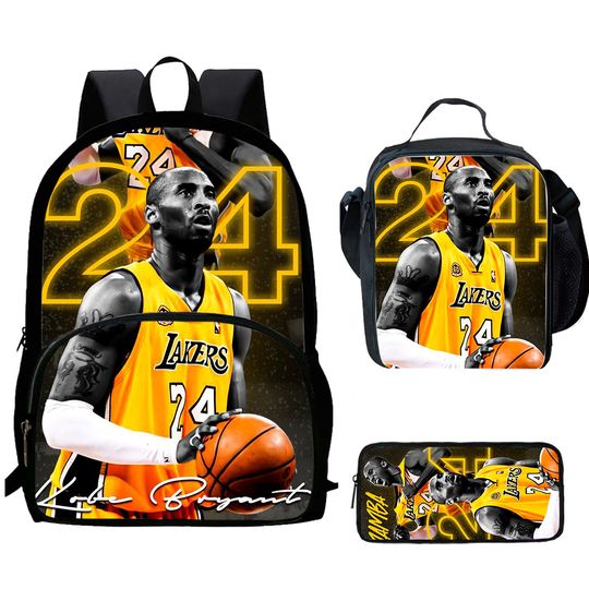 Basketball Kobe Bryant Child School Backpack 1/3PCS  with Lunch Bags ,Pencil Bags  School Bags for Boys Girls Best Gift