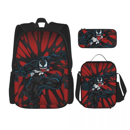 Venom Backpack Set for Teens, Includes Laptop Backpack, Lunch Bag, and Pencil Case