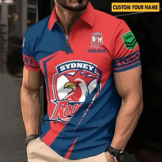 Sydney Roosters  2026 Custom Name Special Edition Zipper Polo Shirt