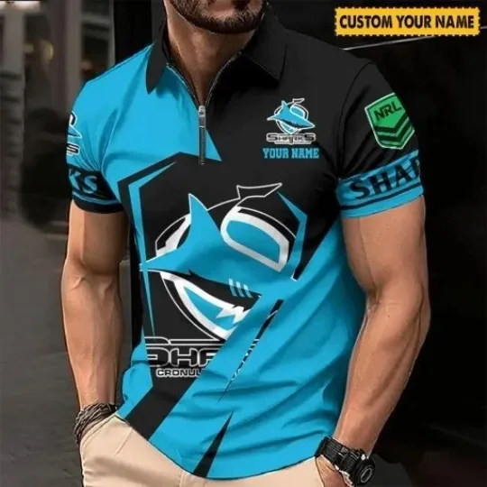 Cronulla-Sutherland Sharks 2026 Custom Name Special Edition Zipper Polo Shirt
