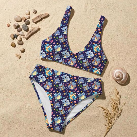 Squirtle Blastoise Bikini Set, Cute Anime Swimsuit, Ocean Cartoon Two Piece, Kawaii Beachwear, Summer Vacation Outfit