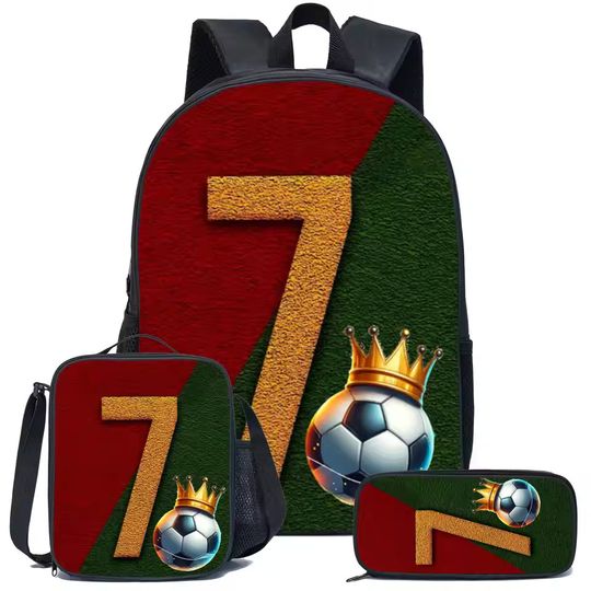 Discover Football Child 3 Pcs Set School Backpack, Shoulder Bags,Pencil Bags for Aged 5-10,Cartoon School Bags for Boys Girls