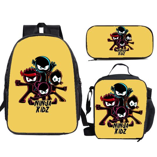 NINJA KIDZ 3-Pcs Set Child School Backpack with Shoulder Bag Pencil Bags School Bags for Boys Girls Best Gift