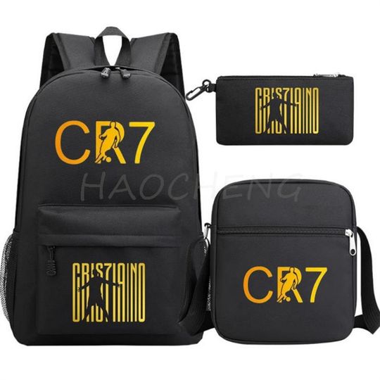 New CR7 Backpack 3Pcs Travel Bag Canvas Backpack Students School Bag For Boys Girls Canvas Teens Laptop Zipper Mochilas For Gift