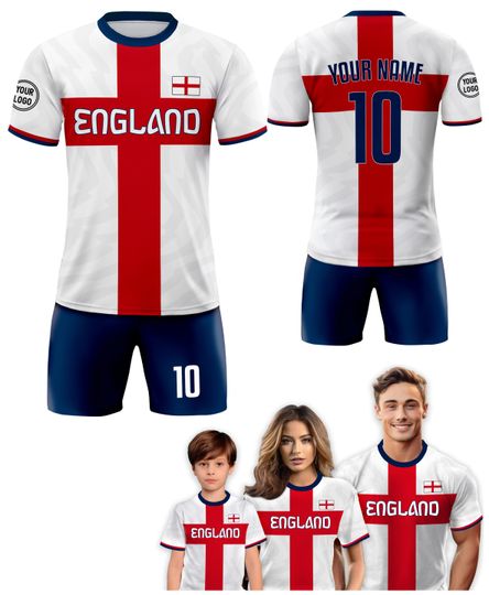 England National Team Soccer Jersey - Customizable Name, Number & Logo