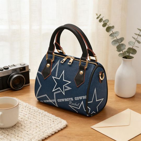 Personalized Football Crossbody Bag for Women - PU Leather Handbag with Custom Name, Dallas Cowboys Fan Inspired