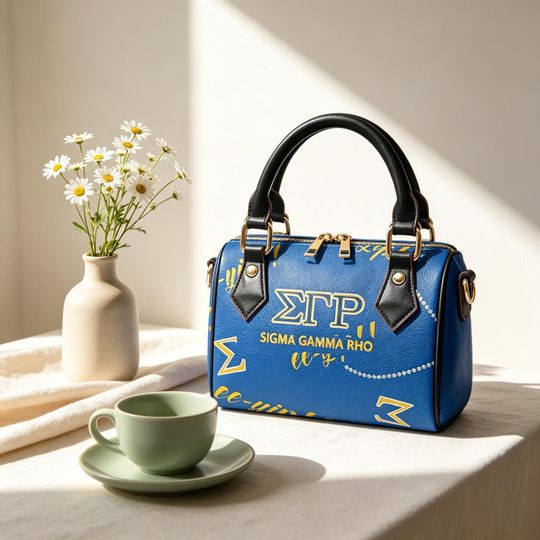 Sigma Gamma Rho PU Leather Crossbody Bag - Personalized Name, Royal Blue