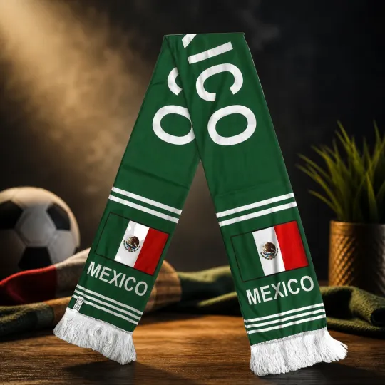 Mexico Flag Soccer Scarf World Cup Fan Fringe Green Red National Team