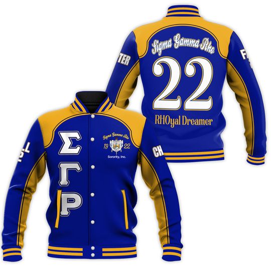 Ireishprint Sigma Gamma Rho Chapter Varsity Jacket, Gold Racing Style 1922 Sorority Jacket