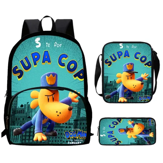 dog man Backpack Shoulder Bags Pencil Bags Cartoon School Bags Boys Girls bag