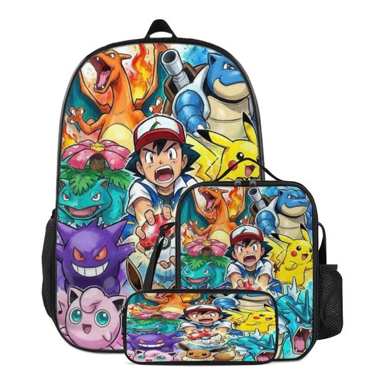 PKM Backpack Set for Kids – School Bag, Lunch Box & Pencil Case – Anime Bookbag