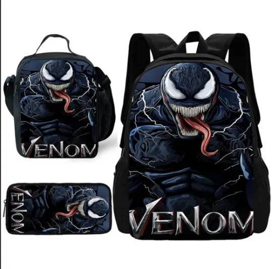 Venom-Themed Kids Backpack Set with Insulated Lunch Bag and Pencil Case
