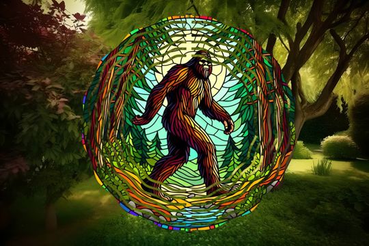 Bigfoot Wind Spinner, Garden Decoration, Bigfoot in the Moonlight, Sasquatch