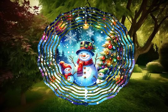 Snowman Christmas Scene Wind Spinner, Yard, Garden, Outdoor Decoration