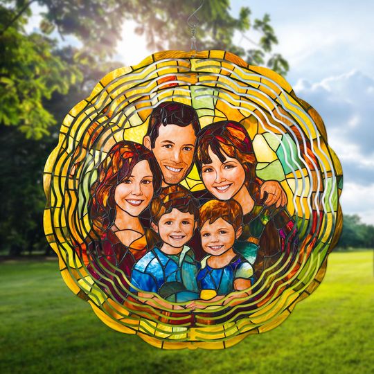 Personalized Photo Family Portrait Art Wind Spinner, Custom Photo Family Garden Decor, Home Decor From Photo, Christmas Gift For Parents