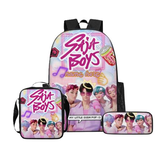 Custom K Pop Demon Hunters Saja Boys Backpack Set, Personalized Name Bag, 3-Piece