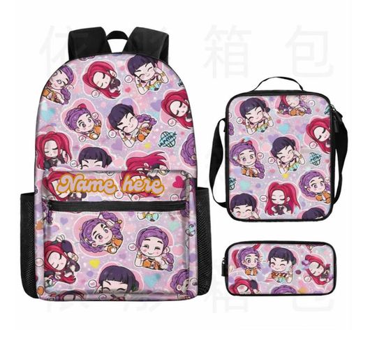 Personalized  Custom kpop demon hunters backpack set with lunch bag and pencil case