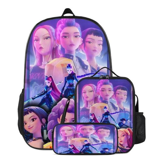 K Pop Demon Hunters Backpack Set, Girls School Bag with Lunch Bag & Pencil Case, Anime Kids Bookbag