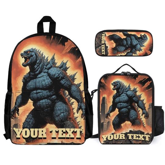 Backpack Set Dinosaur Personalized rucksack Lunch Box Your name Pencil case Lunch Bag