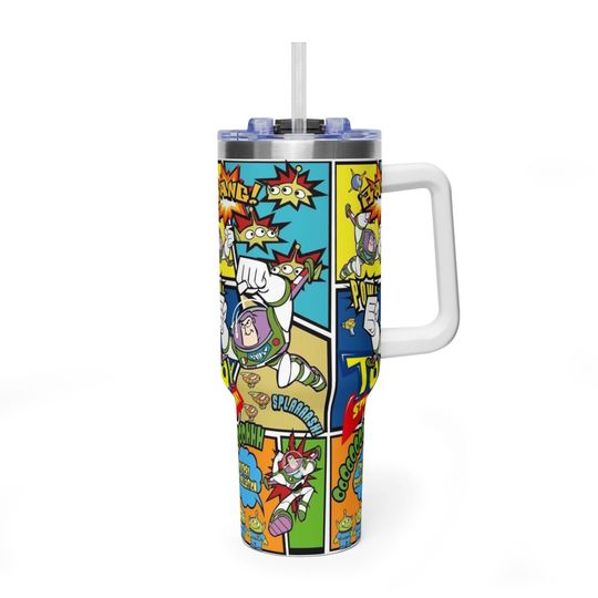 Retro Space Ranger Comic Tumbler 20oz 40oz, Animation Lover Gift For Best Friend, Fun Theme Park Trip Present, Custom Pop Art Toy Cup