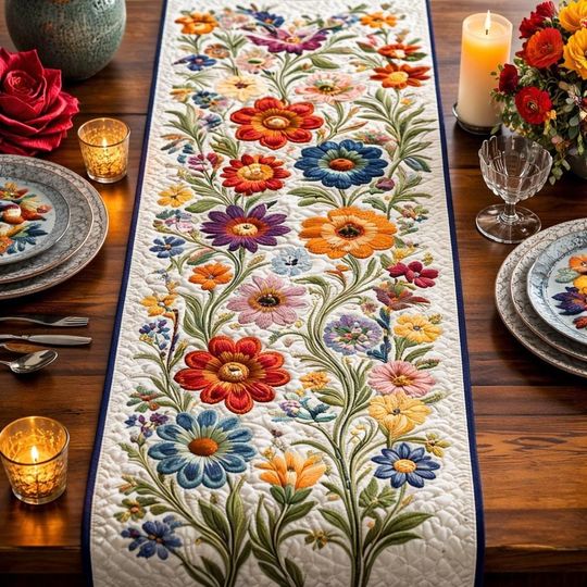 Floral Table Runner, Vintage Flower Print Table Runner, Cottagecore Farmhouse Decor, Spring Summer Dining Table Topper Gift