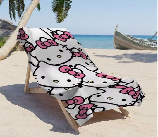 Cute Hello Kitty Bath Pool Beach Towel, Hello Kitty Towels For girl, Beach Towel Gift, Gift For Beach/Pool Lovers