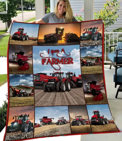Case IH Tractor Collection Blanket I Am A Farmer Gift for Dad Husband Agricultur