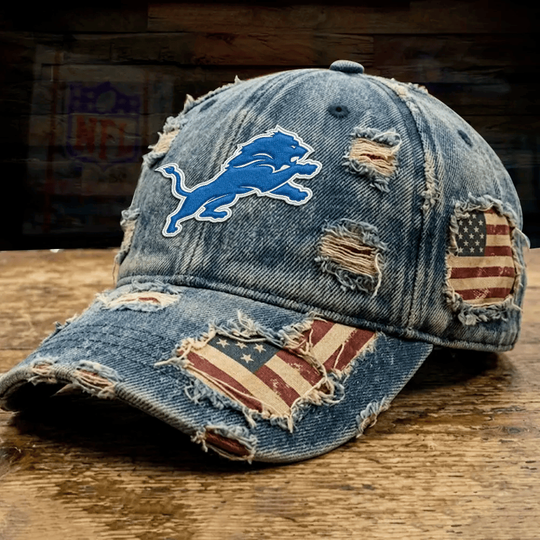 Detroit Lions Denim Washed Cap, For Football Lover, Father's Day Gift