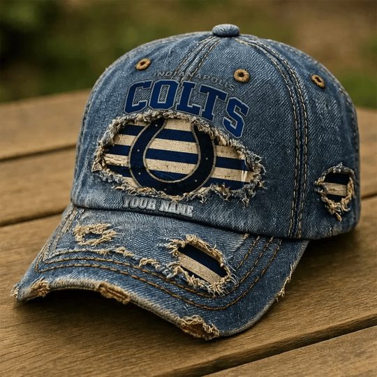 Indianapolis Colts Denim Washed Cap, For Football Lover, Father's Day Gift