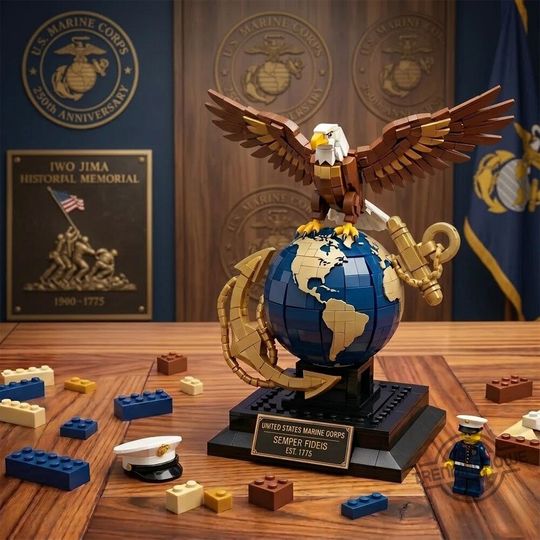 US Marine Corps 250th Anniversary Eagle Globe And Anchor Building Brick Set, Gift For Him, Father's Day Gift