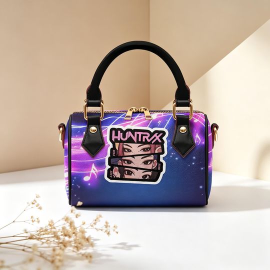 Custom PU Leather Crossbody Bag - K-Pop Demon Hunter & Anime Girl Design, Purple Galaxy Music Note