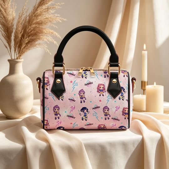 Custom K-Pop Chibi PU Leather Crossbody Bag, Personalized Anime Girl Handbag, Kawaii Pixel Art Bag