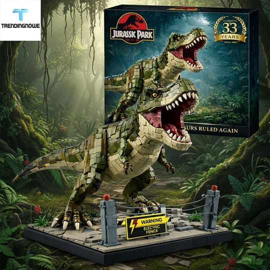 Jurassic Park 33Rd Anniversary T Rex Dinosaur Building Brick Blocks Collector Set