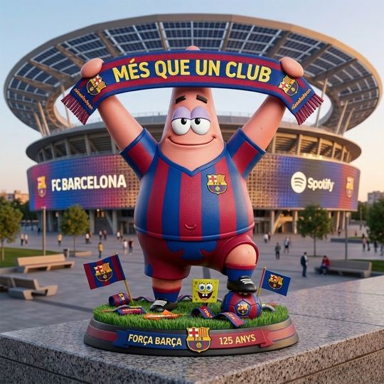 Fc Barcelona Spongebob Patrick Star 125Th Anniversary Collectible Figure , Gift For Him, Father's Day Gift