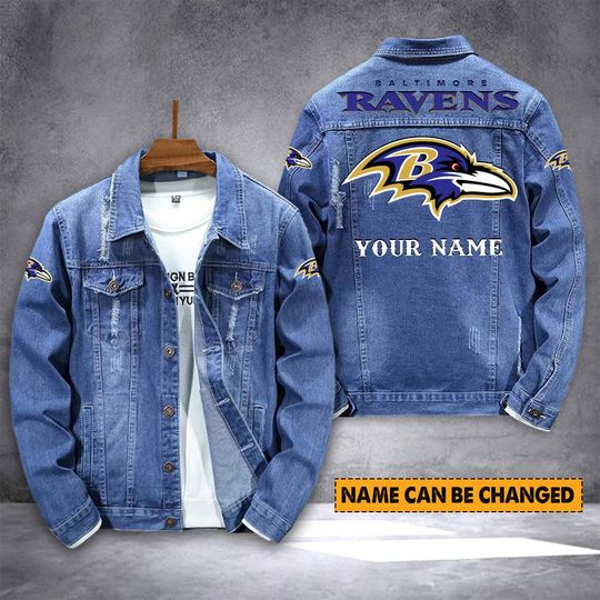 Baltimore Ravens Personalized Distressed Denim Jacket