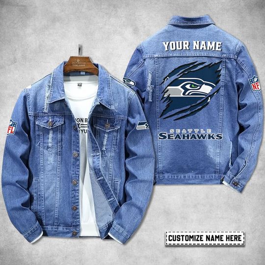 Seattle Seahawks Personalized Distressed Denim Jacket