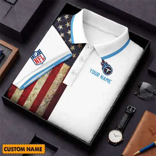 Tennessee Titans American Flag Polo Shirt with Custom Name