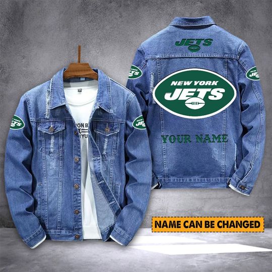 New York Jets Personalized Distressed Denim Jacket