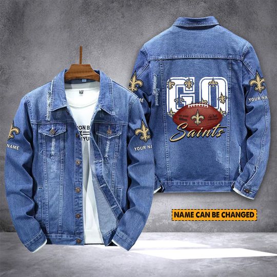 New Orleans Saints Personalized Distressed Denim Jacket