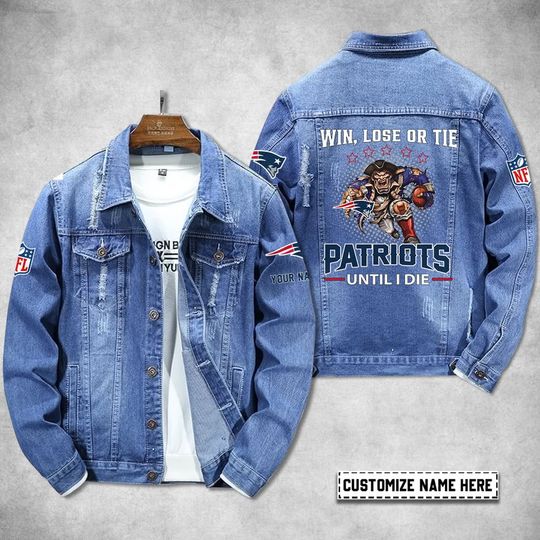 New England Patriots Personalized Distressed Denim Jacket