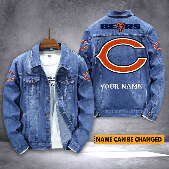 Chicago Bears Personalized Distressed Denim Jacket